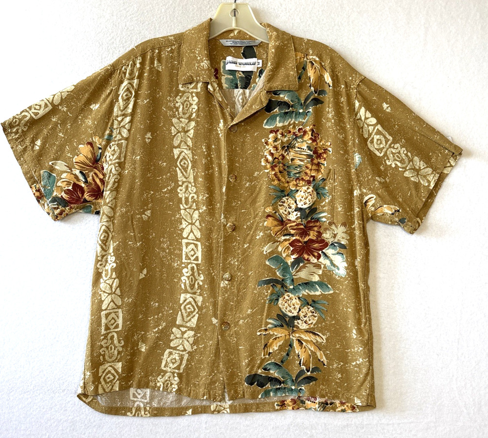 Jams World Shirt Mens M Hawaiian Aloha Cruise Ship 100% Crushed Japanese Rayon